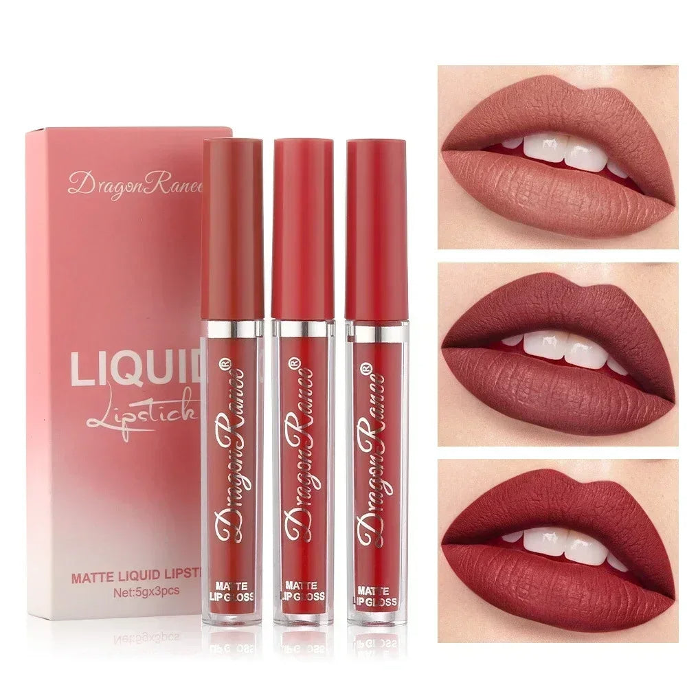 3pcs/box Non-Stick Cup Lip Glaze Smudge Proof Not Fade Liquid Lipsticks Single Velvet Matte Mist Lips Gloss Waterproof Wholesale