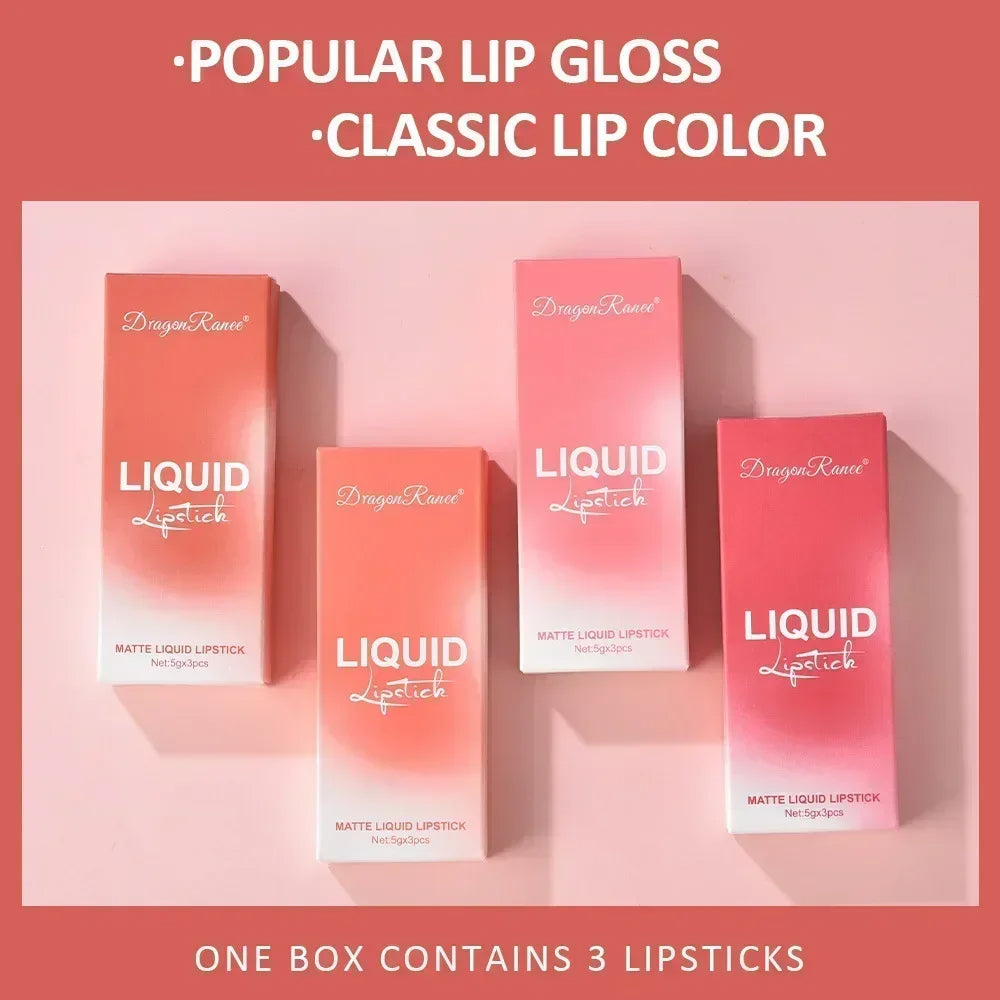 3pcs/box Non-Stick Cup Lip Glaze Smudge Proof Not Fade Liquid Lipsticks Single Velvet Matte Mist Lips Gloss Waterproof Wholesale