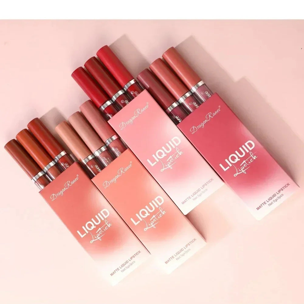 3pcs/box Non-Stick Cup Lip Glaze Smudge Proof Not Fade Liquid Lipsticks Single Velvet Matte Mist Lips Gloss Waterproof Wholesale